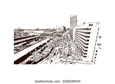 Baltimore, City in Maryland, USA. Hand drawn sketch illustration in vector.
