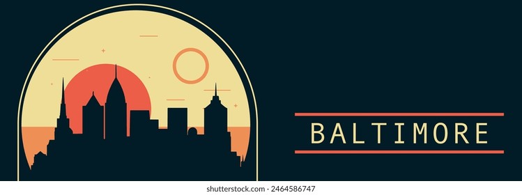 Baltimore Stadt Retro-Stil Vektorgrafik Banner mit Skyline, Stadtbild. USA Maryland Staat Vintage Horizontale Illustration. Vereinigte Staaten von Amerika Reise-Layout für Web-Präsentation, Kopf-, Fußzeile