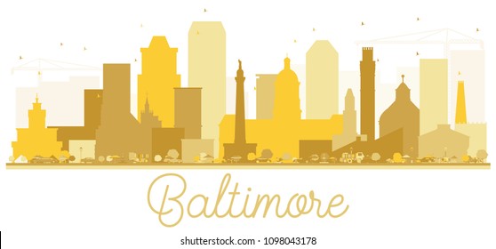 Baltimore City skyline Golden silhouette. Vector illustration. Simple flat concept for tourism presentation, banner, placard or web site. Business travel concept. Baltimore Cityscape with landmarks.