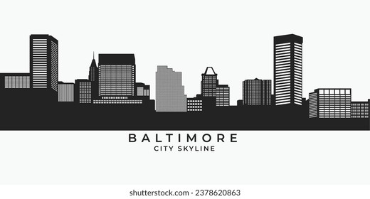 Baltimore city skyline silhouette. United states skyscraper building and architecture in vector