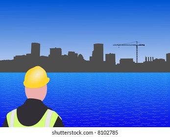 Baltimore Baustelle mit Arbeiterschaft und Kran
