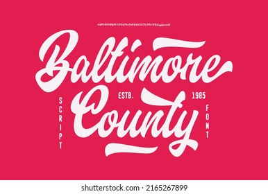 Baltimore County. Original Script Font. Type Lettering. Vector