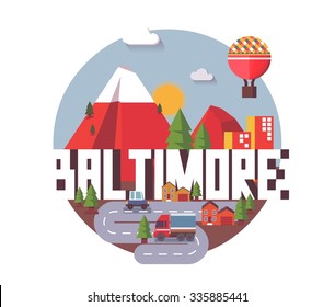 Baltimore great destination to visit, vector cartoon