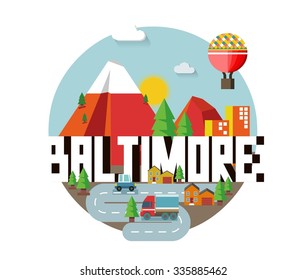 Baltimore great destination to visit, vector cartoon