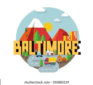 Baltimore great destination to visit, vector cartoon