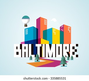 Baltimore great destination to visit, vector cartoon
