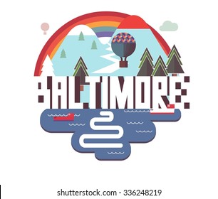 Baltimore great destination to visit, vector cartoon