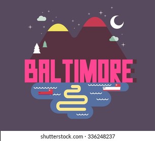 Baltimore great destination to visit, vector cartoon