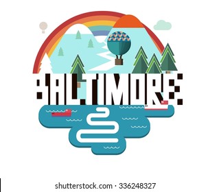 Baltimore great destination to visit, vector cartoon