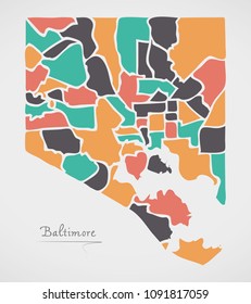 Baltimore Maryland Map with neighborhoods and modern round shapes