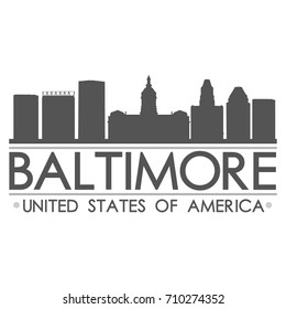 Baltimore Maryland Skyline Silhouette. Design City Vector Art. Landmark Illustration.