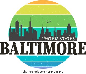 Baltimore Maryland Skyline Souvenir Travel Vector Art Design Tourism