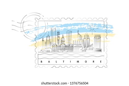 Baltimore, Maryland stamp skyline vector illustration and typography design