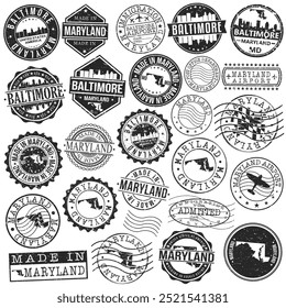 Baltimore, Maryland Stamp. Vektorkunst-Postfach. Reisepass-Design. Reise- und Business-Set.	