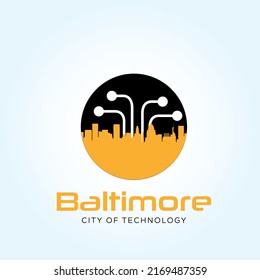 Baltimore Maryland tech Logo Template In Modern Creative Minimal Style Vector Design