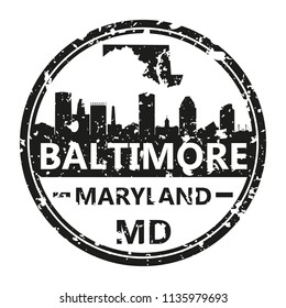 Baltimore Maryland Travel Stamp Icon Skyline City Design Tourism