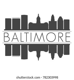 Baltimore Maryland USA Skyline Vector Art Mirror Silhouette Emblematic Buildings 