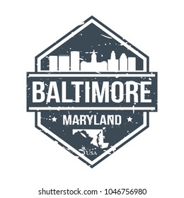 Baltimore Maryland USA Travel Stamp Icon Skyline City Design Seal Vector.