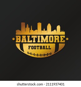 Baltimore, MD, USA American Football Gold Skyline City Silhouette Vector. Golden Design Style Icon Symbols. Sport America Ball.