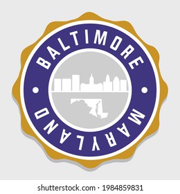 Baltimore, MD, USA Badge Skyline City Stamp. Vector Illustration Seal Horizon. Landmark Insignia Vintage Icon.