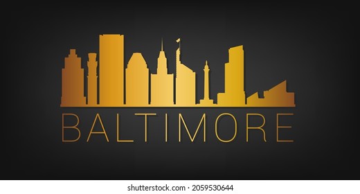 Baltimore, MD, USA Gold Skyline City Silhouette Vector. Golden Design Luxury Style Icon Symbols. Travel and Tourism Famous Buildings.