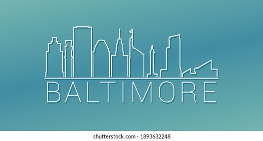 Baltimore, MD, USA Skyline Linear Design. Flat City Illustration Minimal Clip Art. Background Gradient Travel Vector Icon.