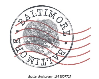 Baltimore, MD, USA Stamp Map Postal. Silhouette Seal Roads and Streets. Passport Round Design. Vector Icon. Design Retro Travel National Symbol.