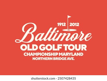 Baltimore old golf tour logo. Vintage print for t-shirt. Trendy Hipster design. Vector illustration