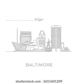 Baltimore Skyline Cityscape Line Art USA.