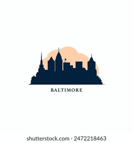 Skyline von Baltimore, Panorama-Logo der Innenstadt, Logo. USA, Maryland Stadt Abzeichen Kontur, isolierte Vektorgrafik Piktogramm mit Denkmälern, Wahrzeichen, Wolkenkratzer