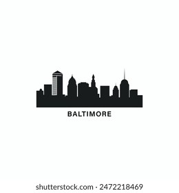 Skyline von Baltimore, Panorama-Logo der Innenstadt, Logo. USA, Maryland Stadt Abzeichen schwarze Kontur, isolierte Vektorgrafik Piktogramm mit Denkmälern, Wahrzeichen, Wolkenkratzer