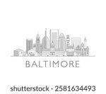 Baltimore skyline. Hand drawn vector illustration. Linear style.
