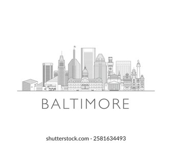 Baltimore skyline. Hand drawn vector illustration. Linear style.