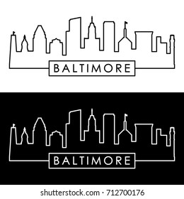 Baltimore skyline. Linear style. Editable vector file.