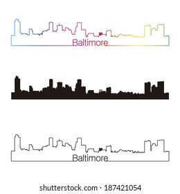 Baltimore skyline linear style with rainbow in editable vector file