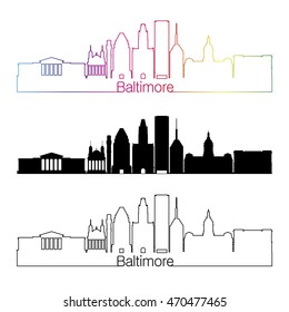 Baltimore skyline linear style with rainbow in editable vector file