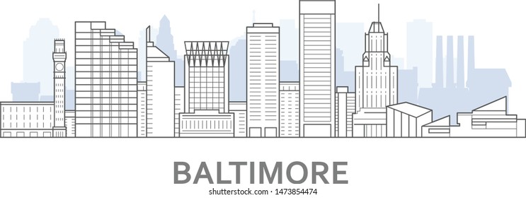 Baltimore skyline, Maryland - panorama of Baltimore, downtown outline view