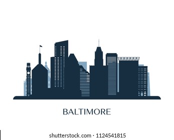Baltimore skyline, monochrome silhouette. Vector illustration.