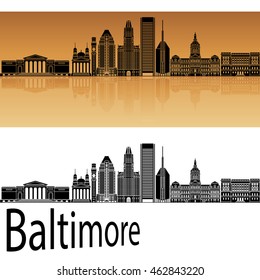 Baltimore skyline in orange background in editable vector fileColumbus skyline in orange background in editable vector file