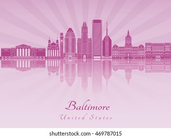 Baltimore skyline in purple radiant orchid in editable vector file