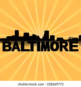 Baltimore skyline reflected with sunburst vector illustration