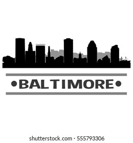 Baltimore Skyline Silhouette. Cityscape Vector Famous Buildings Clip Art Design.