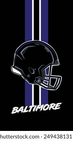 Baltimore Team Colored Football helmets Stripes Black Background