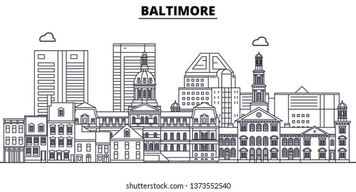 Baltimore , United States, outline travel skyline vector illustration. 