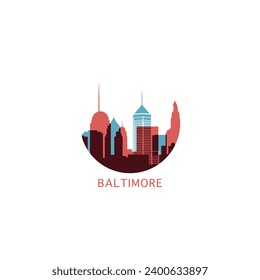 Baltimore USA United States cityscape skyline city panorama vector flat modern logo icon. US American Maryland state idea with landmarks and building silhouette