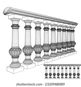 Baluster Railing Vector 01. Illustration Isolated On White Background. A Vector Illustration Of Balustrade Banister Baluster Railing Banisters.