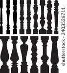 Baluster set collection silhouette balcony wooden balustrade decorative vector architecture elements