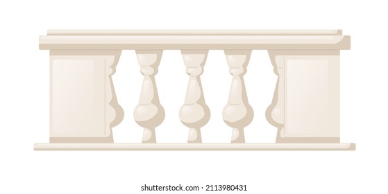 Balustrade with balusters for fencing. Palace decorative railing. Balcony handrail with pillars and gaps. Castle architecture. Realistic flat vector illustration isolated on white background