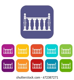 Balustrade icons set vector illustration in flat style In colors red, blue, green and other