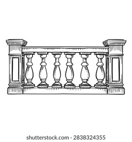 balustrade vector line art hand drawn illustration
